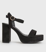 New Look Wide Fit Black Suedette Platform Block Heel Sandals